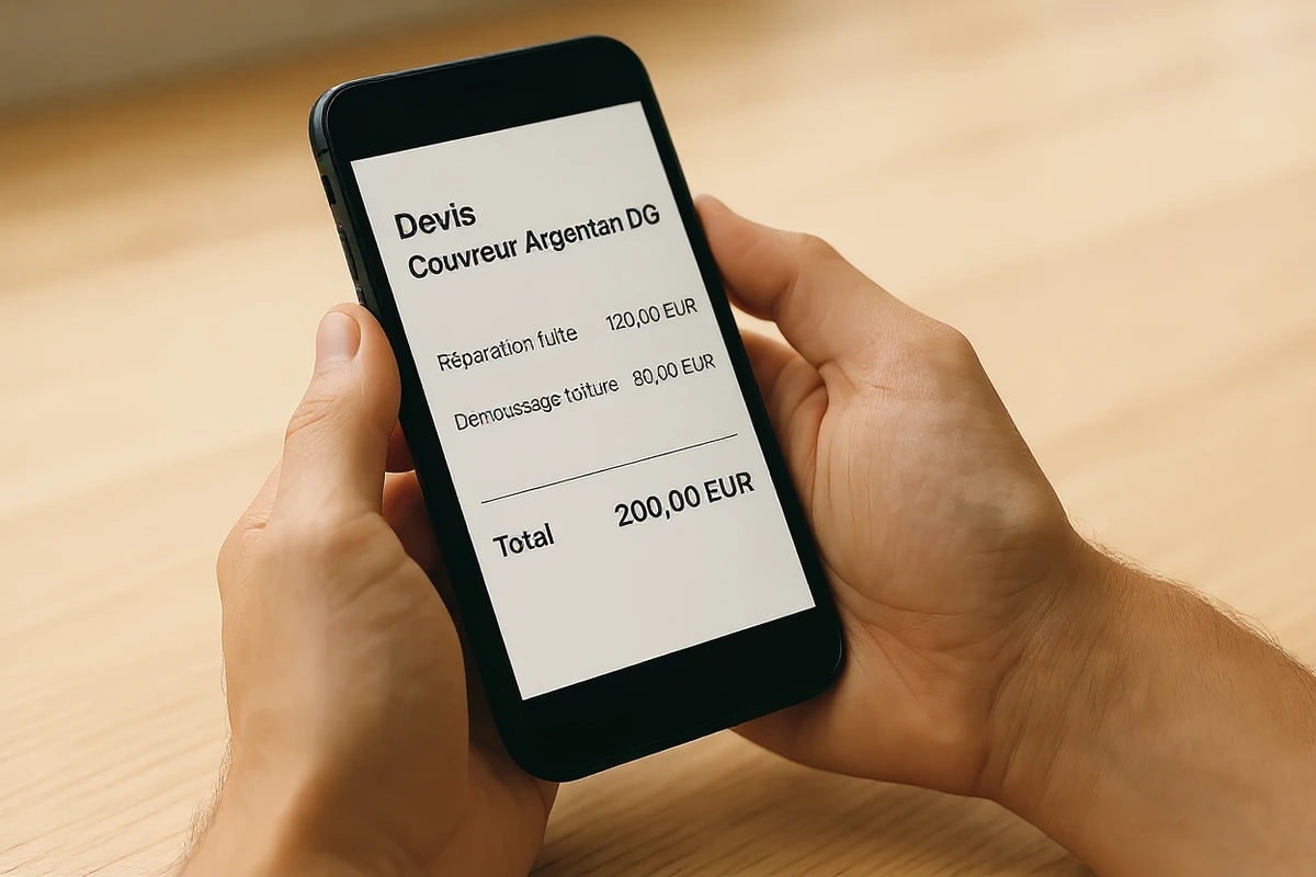Devis couvreur à Argentan détaillé et transparent affiché sur smartphone